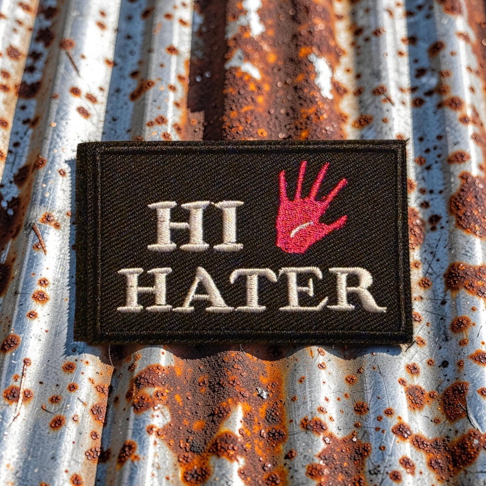 Hi Hater Tactical Morale Patch Hook and Loop Embroidered Black Red White Graphic